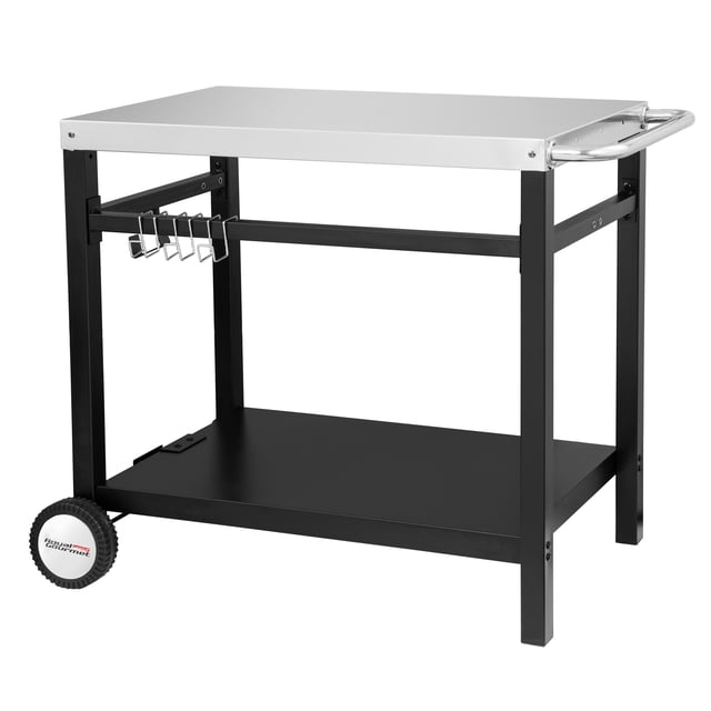 Royal Gourmet PC3401S Double Shelf Movable Dining Cart Work Table with Handle Outdoor Kitchen Prep Trolley Storage