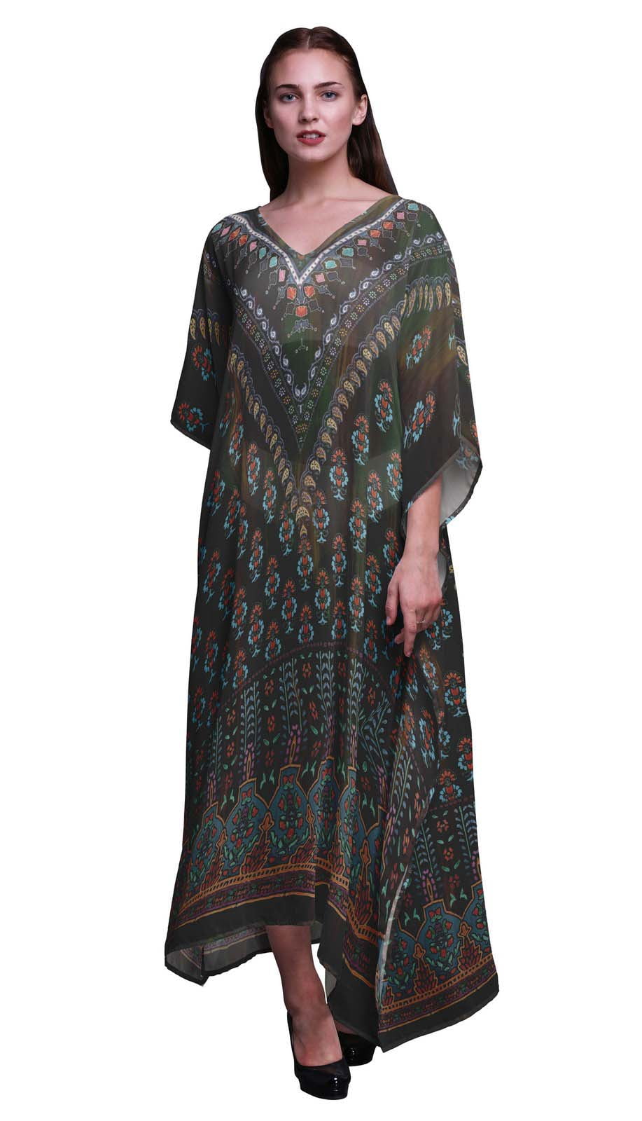 Phagun Kaftan de Plage Floral, Paréo de Bikini, Robe Maxi pour Femmes, Long Caftan-4X-5X
