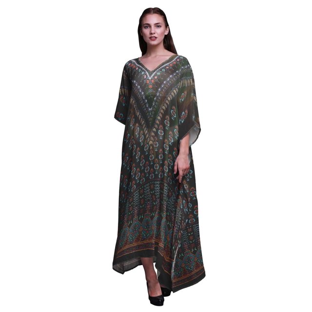 Phagun Kaftan de Plage Floral, Paréo de Bikini, Robe Maxi pour Femmes, Long Caftan-4X-5X