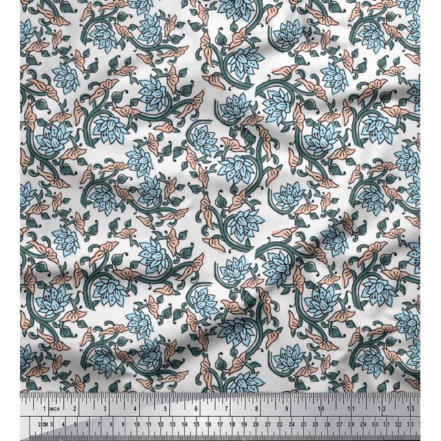 Soimoi Poly Georgette Tissu Feuilles & Lotus Tissu Imprimé Bloc par Yard 42 Pouces de Large