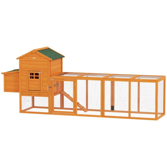 PawHut Chicken Coop W/ Extra Large Run Wooden Hen House W/ Slide-out Tray