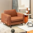 thumbnail image 2 of Costway Fauteuil d'Appoint Moderne en Tissu de Lin, Sofa une Place avec Pochette de Rangement Latérale, Orange, 2 of 9