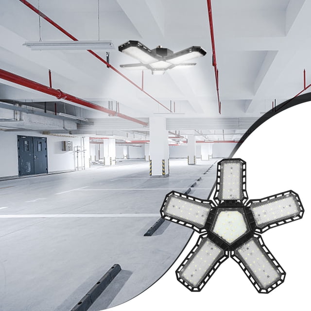 LSLJS LED Garage Lights, Deformable LED Garage Ceiling Lights with Adjustables Panels, LED Shop Lights for Garage Workshop Basement Support E27 Screw Socket, Folding Lamp
