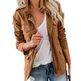 thumbnail image 1 of Innerwin Outwear Lapel Women Military Jacket Fall Solid Color Slim Fit Coat Brown M, 1 of 7