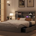 thumbnail image 3 of Full Size Bed Frame with Tall Bookcase Headboard, 4 Drawers, Built-in Charging Station, Sturdy Wood Platform, Noise-Free Metal Support, No Box Spring Needed - Rustic Grey, 3 of 8