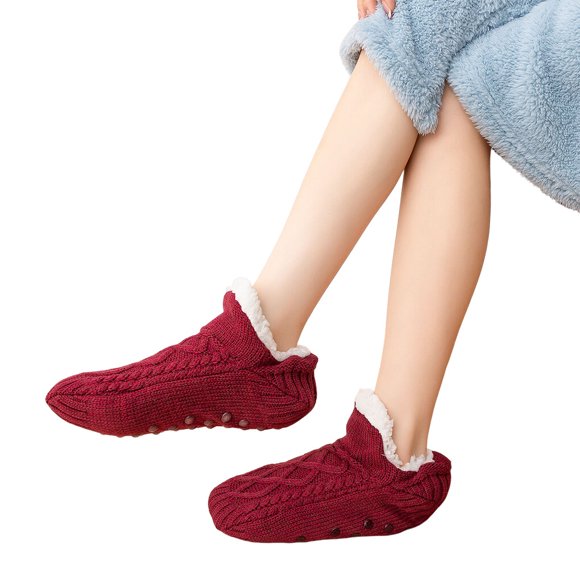 2 Pcs Adulte Enfants Chaussettes Épaisses Chaudes Douces Respirantes Chaussettes Lit Chaussettes Chauffantes Chambre Salon Dortoir Rouge Vin 40 à 42