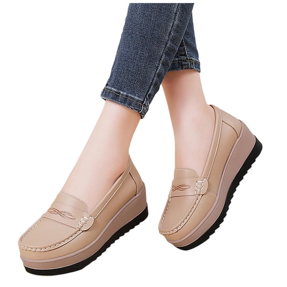 Mevxay Women's Fashion Casual Soft-Soled Solid Color Versatile Moccasins Shallow Mouth Breathable Flat Shoes Beige Size 6