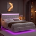 thumbnail image 2 of Homfa Queen Floating Bed with Lights, LED Platform Bed Frame with Under Bed Storage, PU Leather Adjustable Tufted Upholstered Bed, White, 2 of 9