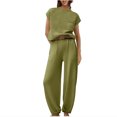 thumbnail image 1 of Timegard Ensembles Lounge pour Femmes, Haut Court à Manches Cap, Pantalon à Bas Resserré avec Poches, Couleur Unie, Tenues Amples, 1 of 4
