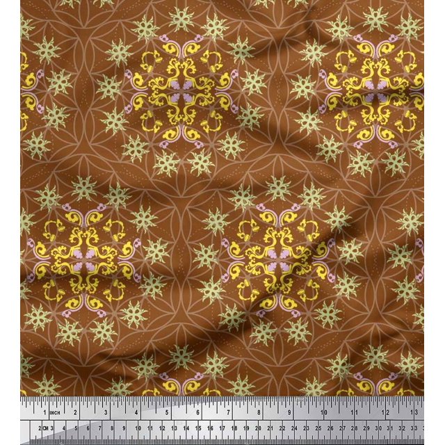 Soimoi Polyester Crepe Fabric Moroccan Damask Print Fabric by The Yard 42 Inch Wide