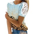 thumbnail image 1 of Birdeem Womens Fashion Summer Round Neck Leisure Short Sleeve Printed Lace Stitching Tops, 1 of 1