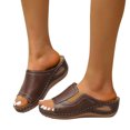 thumbnail image 3 of ZTTD Ladies Fashion Solid Color Leather Open Toe Wedge Heel Platform Casual Sandals Brown, 3 of 8