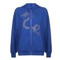 thumbnail image 1 of Women Casual Hooded Jacket Long Sleeve Zip Up Rhinestone Dragon Print Outwear with Pockets, 1 of 4