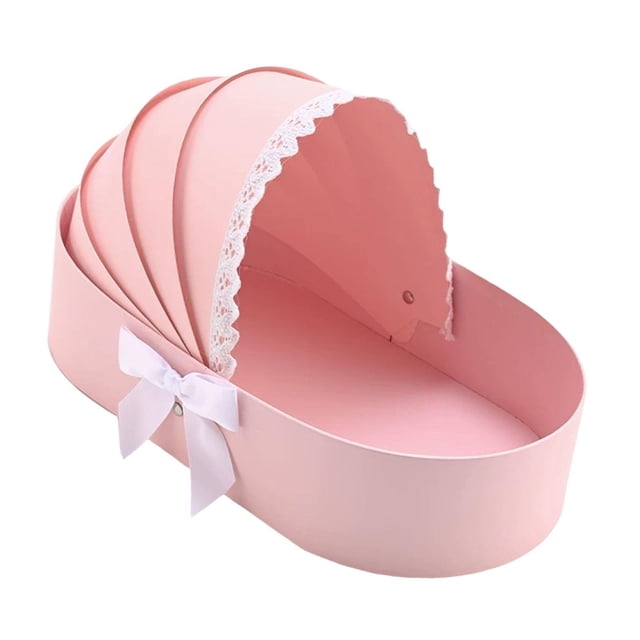 GUOOL Baby Shower Box Flower Box Birthday Gift Box Home Decor Cradle Floral Basket Pink