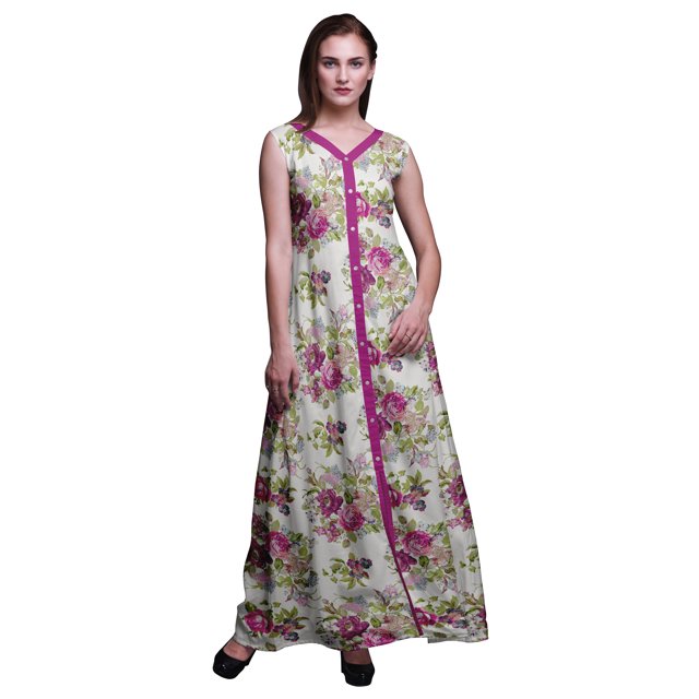 Bimba Robe Longue Décontractée d'Été Sans Manches à Fente avant Imprimée à Fleurs pour Femmes - Xxx-Grand