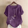 thumbnail image 1 of Économies d'Été! Horkkom Chemises à Manches Courtes pour Femmes Été Grande Taille Chemises en Lin Décontractées Col Rond Imprimé Floral Blouses Amples, 1 of 4