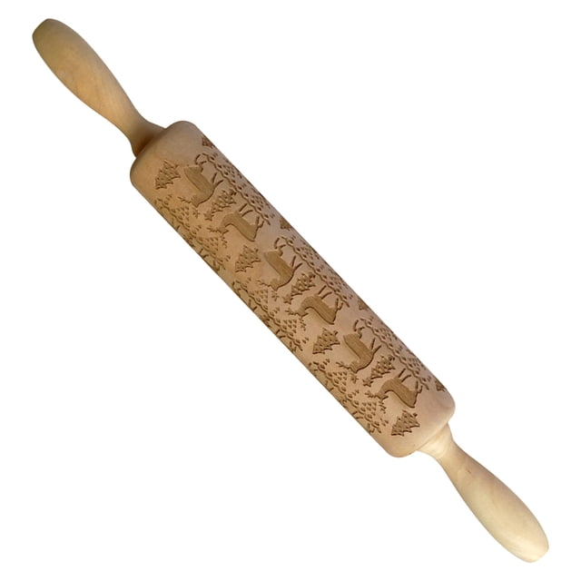 Agiferg Bâton de Pâte à Biscuits en Bois Imprimé de Noël