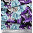 thumbnail image 2 of Soimoi Purple Poly Georgette Fabric Leaves & Floral Decor Fabric Printed BTY 52 Inch Wide, 2 of 3