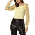 thumbnail image 1 of INSPIRE CHIC Haut Court Texturé à Manches Longues en Maille Transparente à Encolure Carrée Décontractée à Imprimé d'Étoiles pour Femme Jaune m, 1 of 5