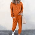 thumbnail image 2 of Pisexur Womens Lounge Set Trendy Casual Solid Color Matching Set Long Sleeve Button Drawstring Hooded Sweathirts Tops Wide Leg Sweatpants Tracksuit with Pockets 2 Piece Travel Outfits, 2 of 6
