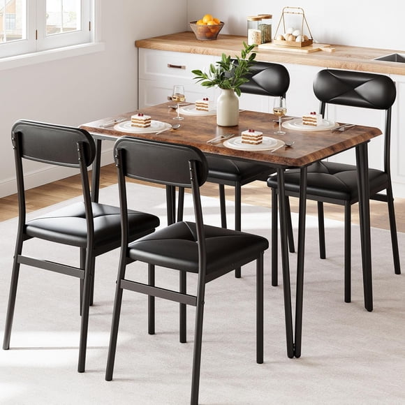 Ourlova Dining Table Set for 4 Kitchen Table with Upholstered Chairs for Kitchen Room and Small Spaces Retro Table with 4 Upholstered Chairs
