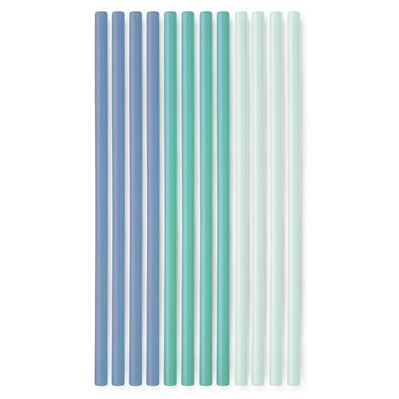 GoSili X-Long Straws, 12pk, Cobalt/Teal/Mint