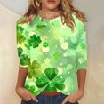 thumbnail image 2 of Diufon T-Shirts de la Saint-Patrick pour Femmes, Grande Taille, Imprimé Trèfle, Manches 3/4, Col Rond, 2 of 5