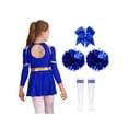 thumbnail image 4 of HULIJA Tenue de Pom-Pom Girl pour Filles Enfants Robe de Cheerleading à Manches Longues et Bas à Pompons Attache-Cheveux Tenue de Carnaval de Danse A Bleu 8, 4 of 7