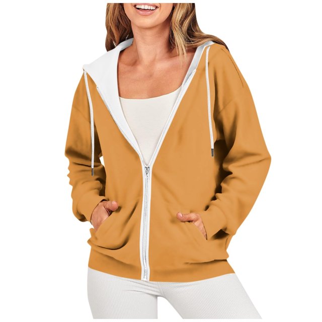 Timegard Vestes à Capuche Zippées pour Femmes Manches Longues Chandails en Molleton Décontractés Mode Automne avec Poches