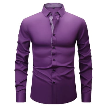 EYWGYA Men's Long Sleeve Shirts,Mens Dress Shirts,Men's Shirts Color Lapel Shirt Business Casual Lightweight Soft Fabric Commute Tops