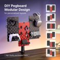 thumbnail image 2 of Modular Headphone and Controller Holder for Game, Clamp-on Pegboard, Rotatable Controller Stand with Cable Hooks, Gaming Accessory for Xbox PS5 PS4 Nintendo Switch, 3Pcs Pegboard, Red, 2 of 5