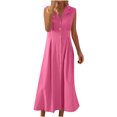 thumbnail image 1 of Amzcrzy Robes pour Femmes Couleur Unie Sans Manches Robes de Printemps Col en V à Boutons Robe d'Été Confortable Robe en Coton et Lin Tendance Col Rabattu Robes Maxi, 1 of 6