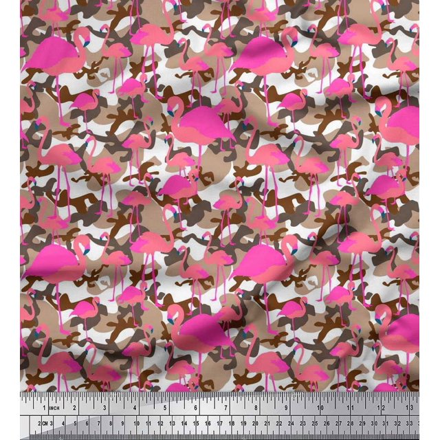 Soimoi Rayon Fabric Camouflage Texture & Flamingo Bird Print Sewing Fabric Yard 42 Inch Wide