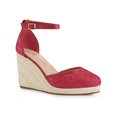 thumbnail image 1 of BLISSFUL STEP Sandales Compensées à Plateforme en Espadrille à Lacets pour Femmes Rouge (Taille 7,5), 1 of 6