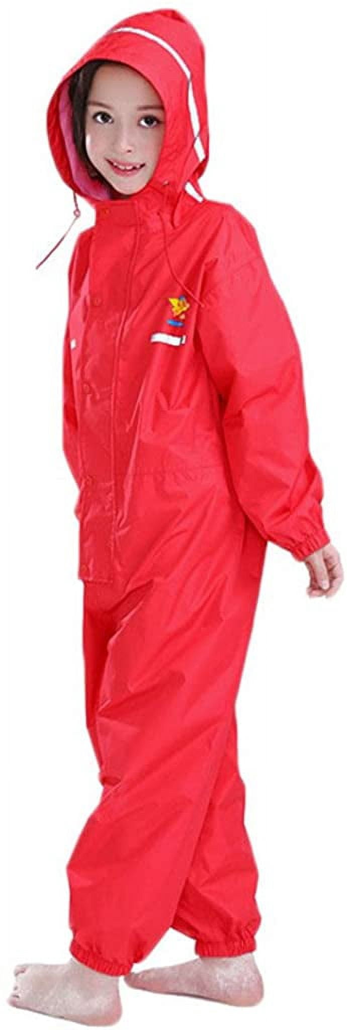 Kids Baby One Piece Rainsuit Waterproof Coverall with Hood Jumpsuit 2-12 Years