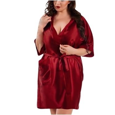 Timegard Chemises de Nuit Grande Taille pour Femmes, Cache-Cœur, Col en V, Manches Longues, Robe de Maison, Taille Ceinturée, Décontractée, Ample, Douce, Tenue de Détente