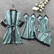 TopLLC Pajama Sets Lounge Sets for Women ,Women'S Sleepwear Women Silk Lace Robe Dress Sleepwear Nightdress Pajamas Tops+Short Pants+Dress+Coat Set Pajama Sets