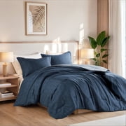Regency Heights 3-Piece King/Cal King Bedding Set, Reversible Comforter with Shams, Navy Blue, Solid Color