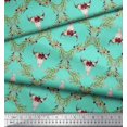 thumbnail image 3 of Soimoi Green Moss Georgette Fabric Floral & Cow Skull Head Damask Print Sewing Fabric Yard 42 Inch Wide, 3 of 4