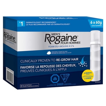 Nouveau! Men's ROGAINE Mousse de Minoxidil 5 % pour le Traitement de la Perte de Cheveux et de l'Amincissement, Approvisionnement de Six Mois 6 x 60 g