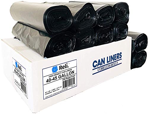 Reli. SuperValue 40-45 Gallon Trash Bags (250 Count Bulk), Made in USA | Black Large Garbage Bags - 40 Gallon - 42 Gallon - 44 Gallon - 45 Gallon Large Trash Bag Can Liners 40-45 G