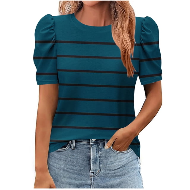 Pisexur Hauts pour Femmes, Hauts de Sortie pour Femmes & T-Shirt à Manches Courtes Col Rond Imprimé, Haut Ample, Hauts de Printemps pour Femmes Vert, P