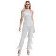 thumbnail image 1 of Kaerm Women's Sequins Fringe Sleeveless Ballroom Latin Salsa Rumba Dance Jumpsuit Silver M, 1 of 6