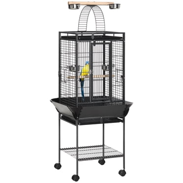PawHut 61.5 Inch Bird Cage Parakeet House for Cockatiel with Stand, Black