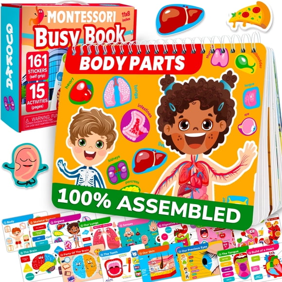 Quokka Montessori Busy Book for Toddlers 3-5 - Preschool Activity Book 5-7 - Travel Toy Human Body