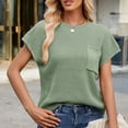 thumbnail image 2 of Timegard Womens Tops Cap Sleeve Knitted Round Neck T Shirts Casual Solid Color Top with Pocket, 2 of 7
