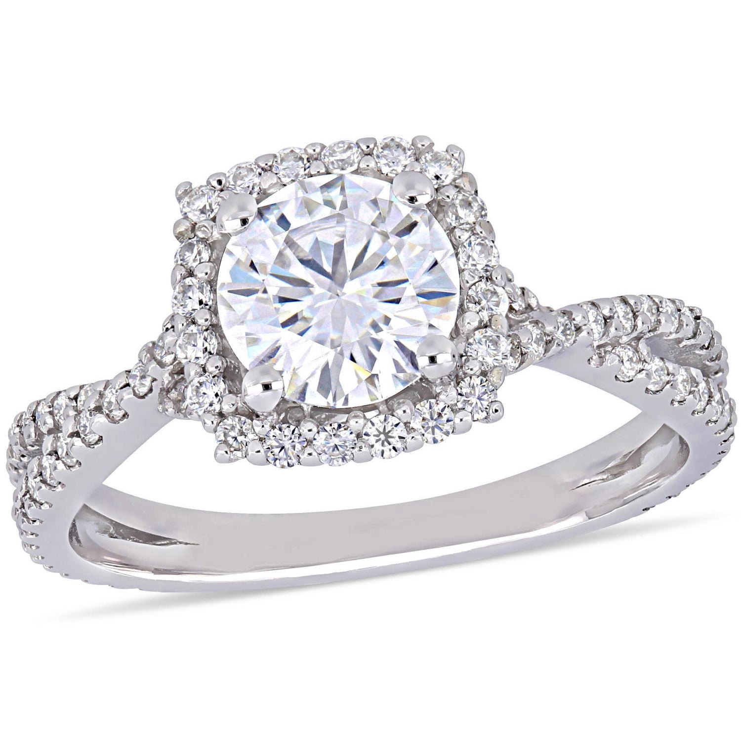 Bague de fiançailles croisée Miabella avec moissanite 1-1/2 CT PBT en or blanc 10K