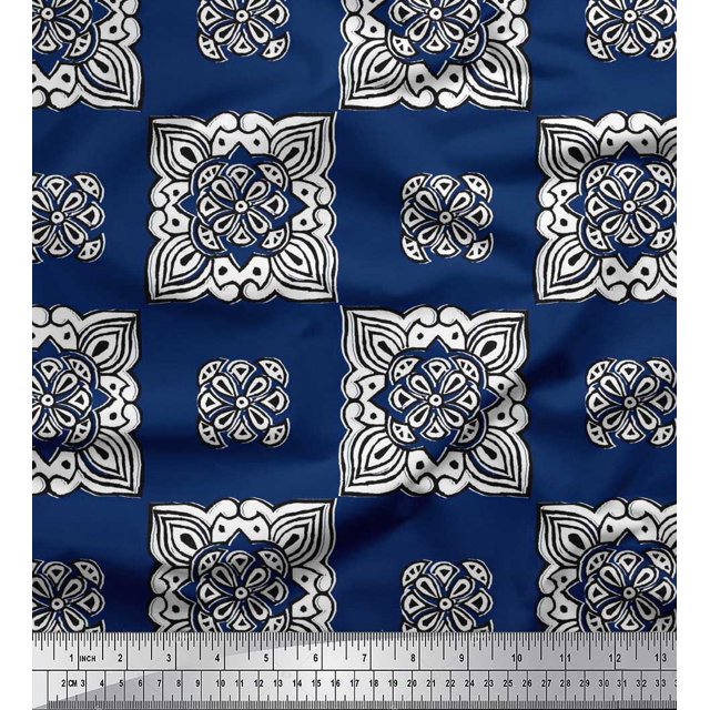Soimoi Poly Georgette Fabric Floral Block Print Fabric by Yard 52 Inch Wide