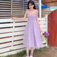 thumbnail image 5 of PENGXIANG Daisy Robe en Maille Imprimé Fleur Deux Couches Spaghetti Sangle Vacances Midi Robe Plage Vestidos Été, 5 of 5