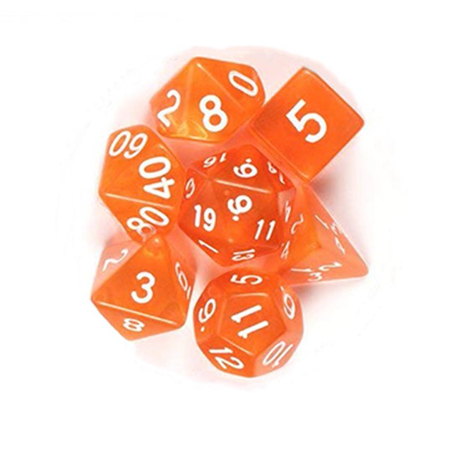7Pcs/Set Translucent Polyhedral Dice Set for Dungeons Dragons Pathfinder D&D RPG (D4 D6 D8 D10 D12 D20 D%) orange